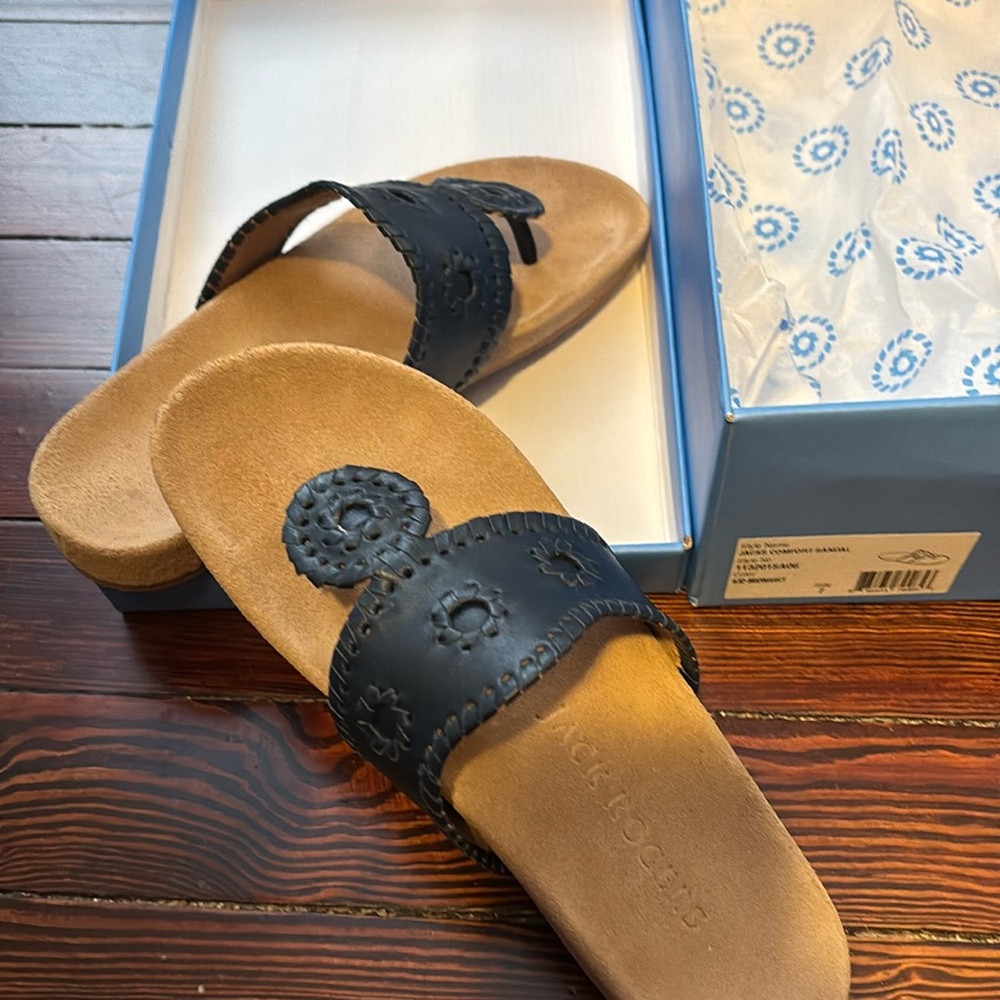 Never worn outside. Beautiful  navy blue Jack Roger’s comfortable sandal.